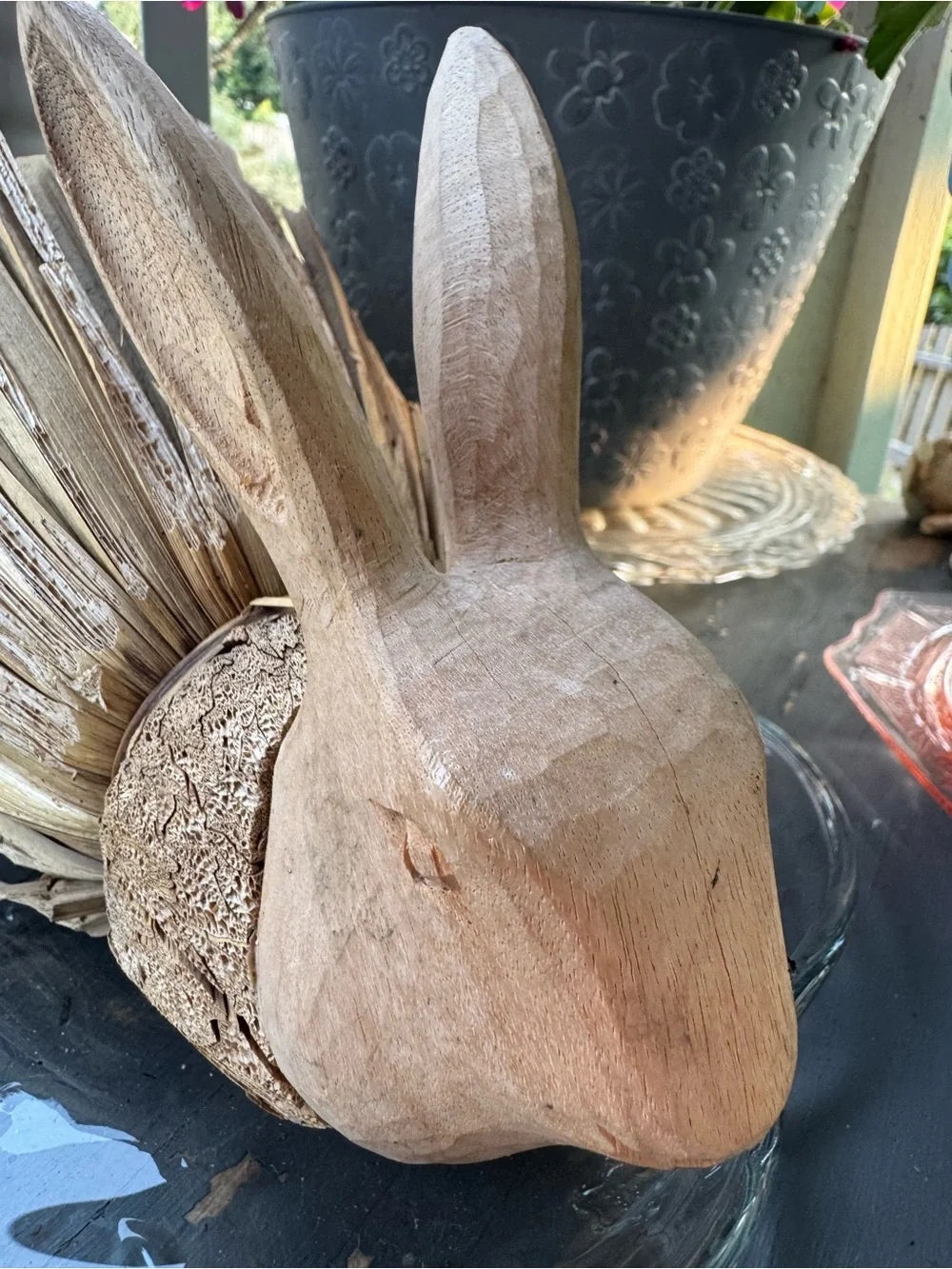 Vintage Primitive Folk Art Rabbit Artist Carved Wooden Head